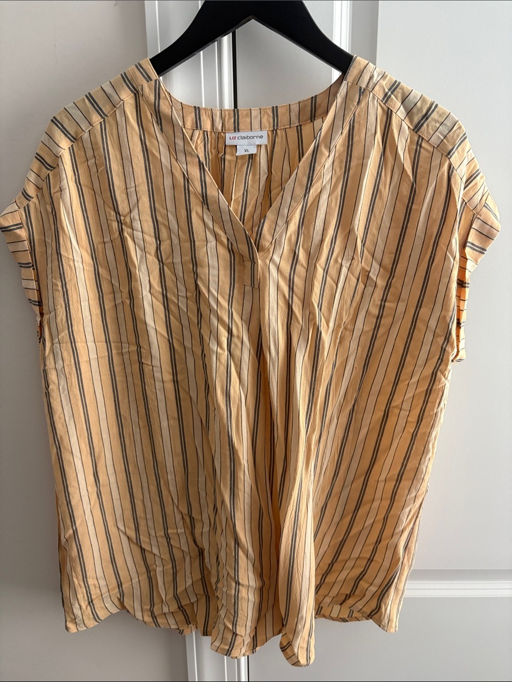 Liz Claiborne Yellow and Navy Stripe V-Neck Blouse